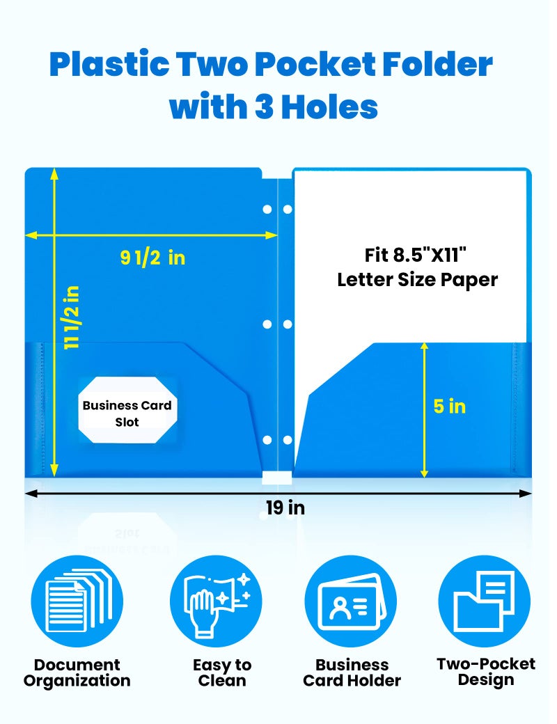 SUNEE 3 Hole Pocket Folders (6/Pack, Assorted Color) Plastic Pocket Folders for 3 Ring Binder, 3-Hole Punched Folders with Pockets, for Kids, Students, Teachers, Office Staff - Image 3